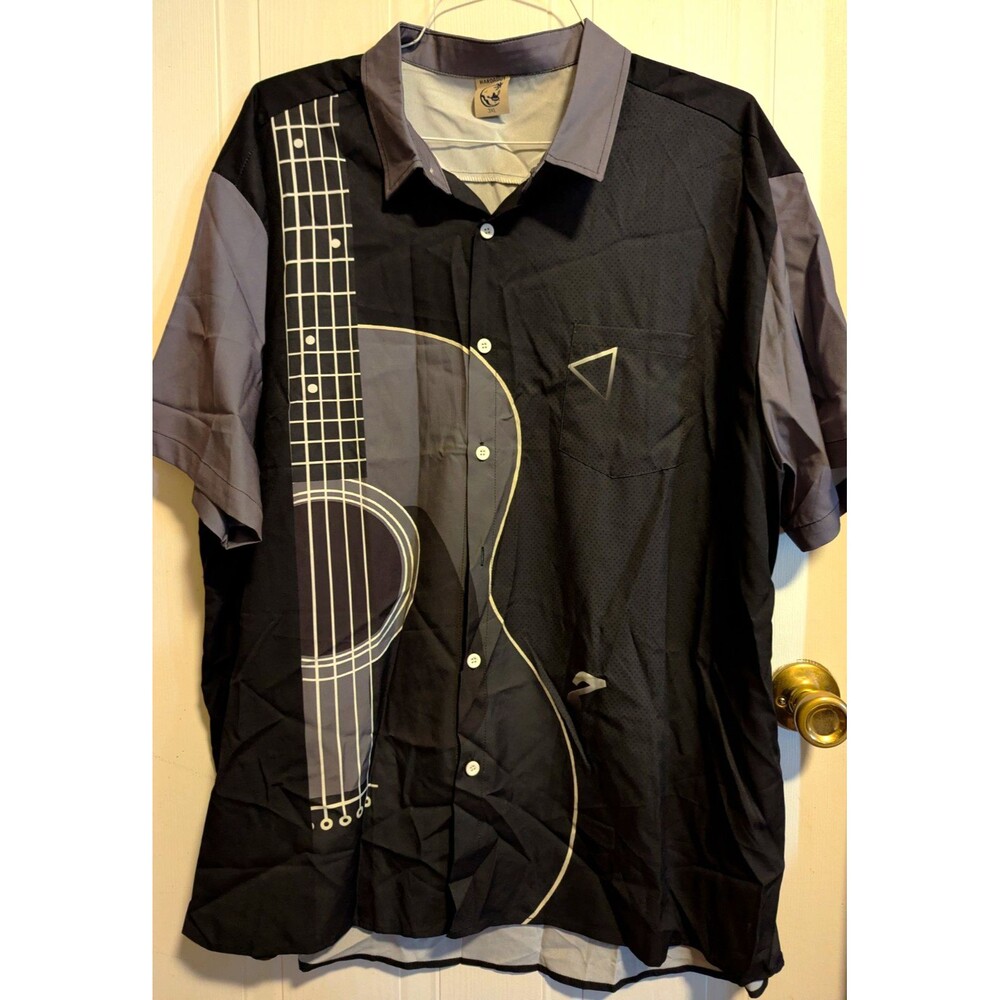 Hardaddy Guitar Graphic Short Sleeve Button-Up Shirt Men 3XL Big & Tall Black